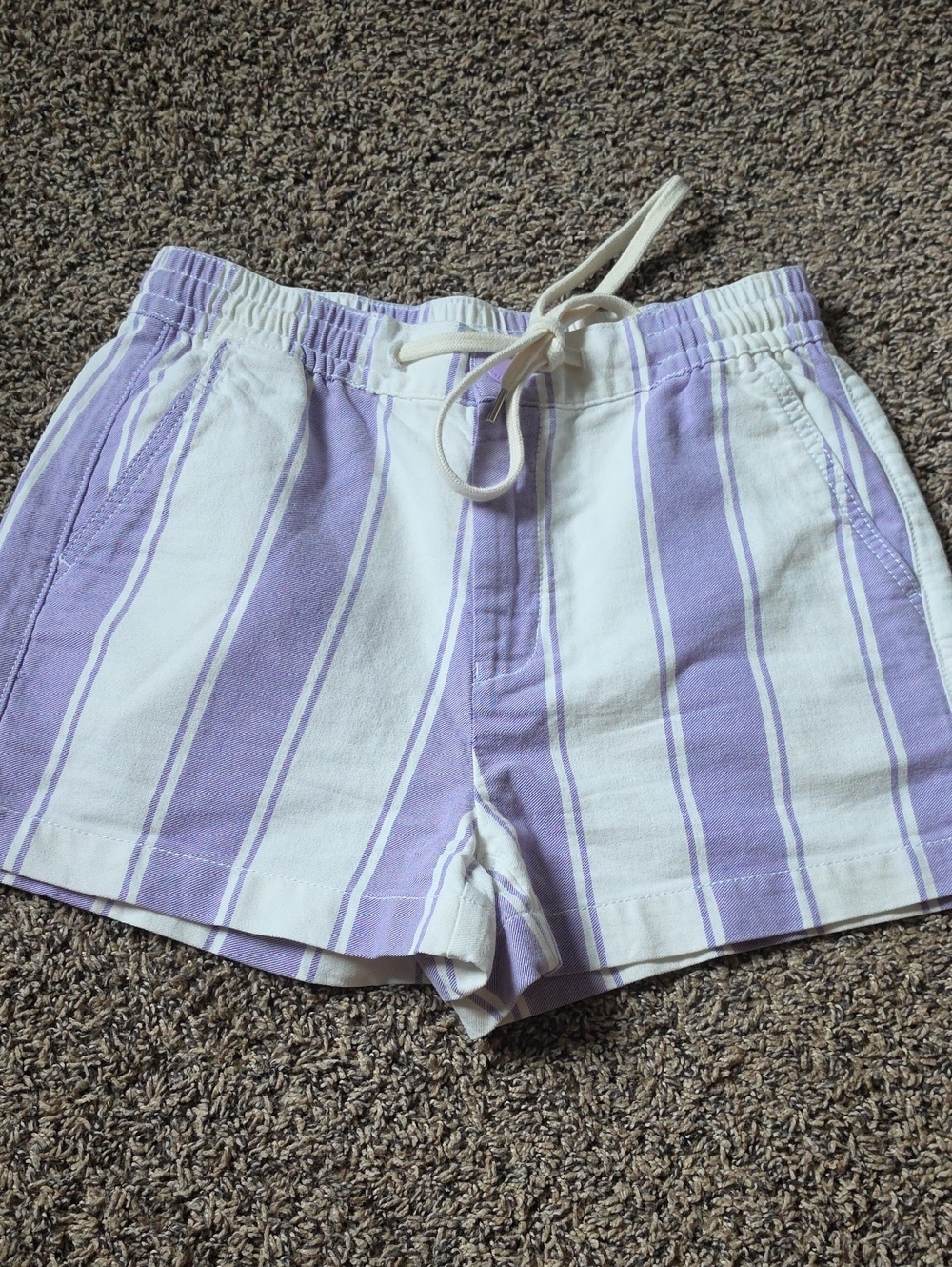 American Eagle Outfitters Lavender and White Striped Drawstring Shorts